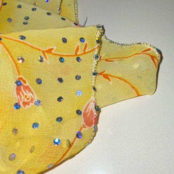 Long Sheer Sequin Yellow Orange Scarf, Wrap or Fabric Piece 66 x 42 in - Picture 6 of 7